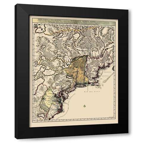 Northeastern Coast North America - Visscher 1745 Black Modern Wood Framed Art Print by Visscher