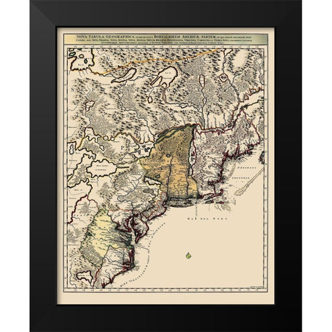 Northeastern Coast North America - Visscher 1745 Black Modern Wood Framed Art Print by Visscher