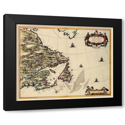 Atlantic Coast Canada - Blaeu 1662 Black Modern Wood Framed Art Print by Blaeu