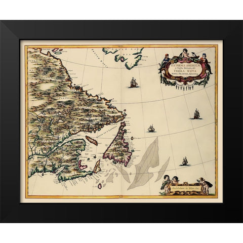 Atlantic Coast Canada - Blaeu 1662 Black Modern Wood Framed Art Print by Blaeu