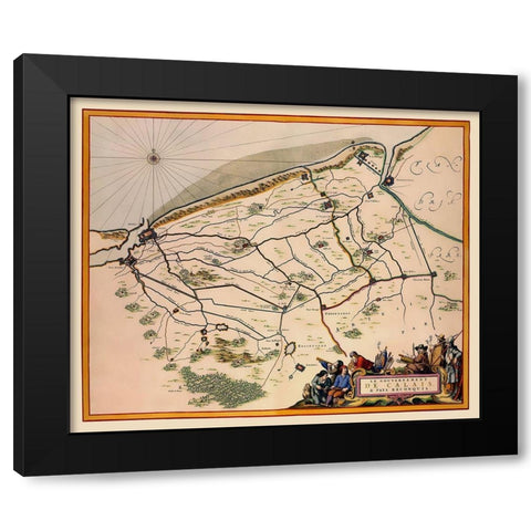 Calais Region France - Blaeu 1662 Black Modern Wood Framed Art Print with Double Matting by Blaeu
