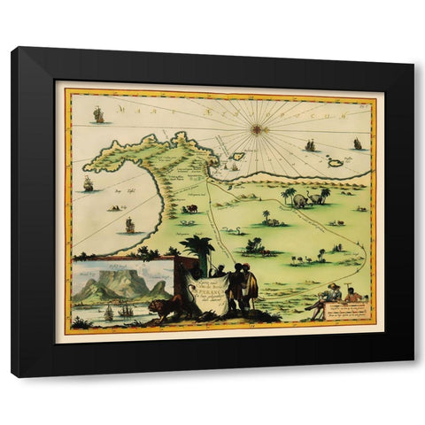 Cape of Good Hope South Africa - Nieuhoff 1682 Black Modern Wood Framed Art Print by Nieuhoff
