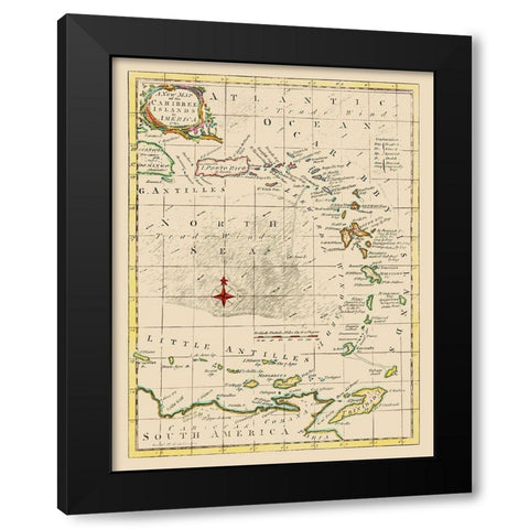 Caribbean Islands - Smollett 1761 Black Modern Wood Framed Art Print with Double Matting by Smollett