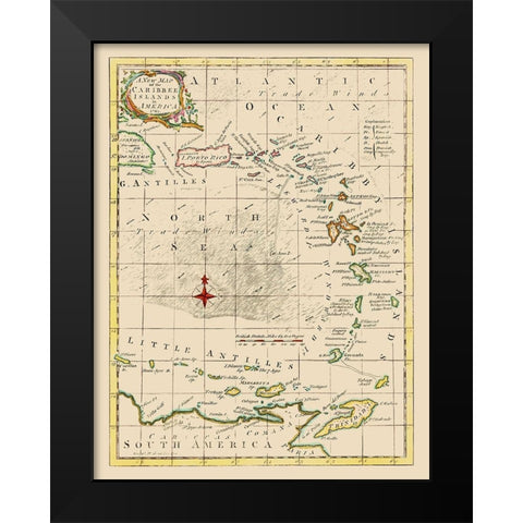 Caribbean Islands - Smollett 1761 Black Modern Wood Framed Art Print by Smollett