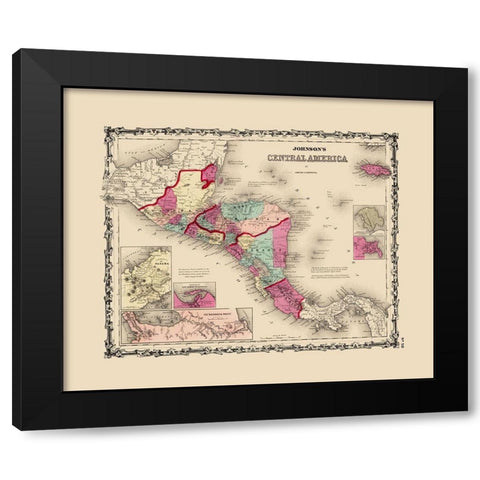 Central America - Johnson 1860 Black Modern Wood Framed Art Print with Double Matting by Johnson