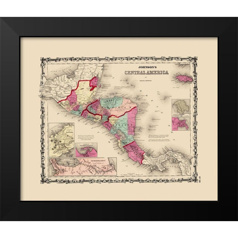 Central America - Johnson 1860 Black Modern Wood Framed Art Print by Johnson