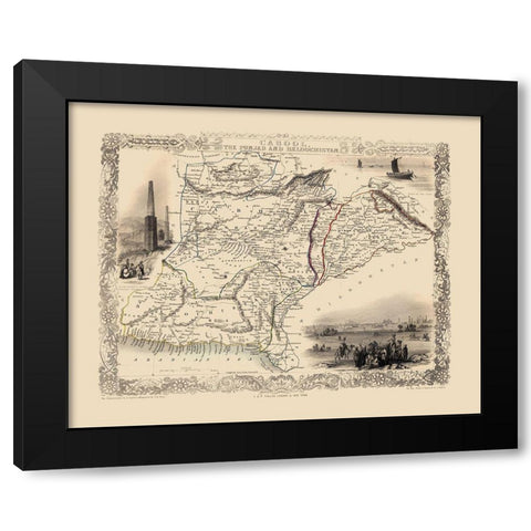 Asia Afghanistan Iran Pakistan - Tallis 1851 Black Modern Wood Framed Art Print with Double Matting by Tallis