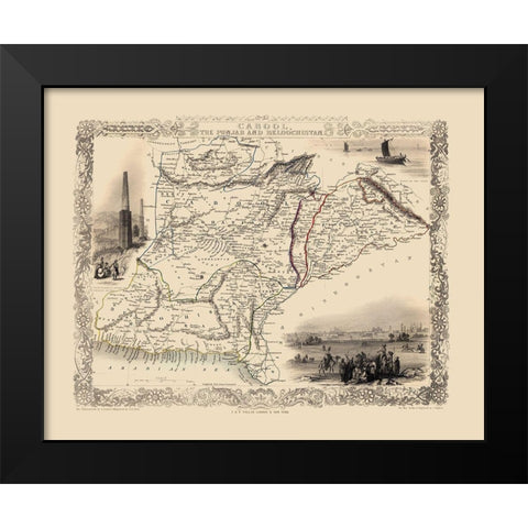 Asia Afghanistan Iran Pakistan - Tallis 1851 Black Modern Wood Framed Art Print by Tallis