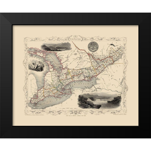 Great Lakes Canada - Tallis 1851 Black Modern Wood Framed Art Print by Tallis