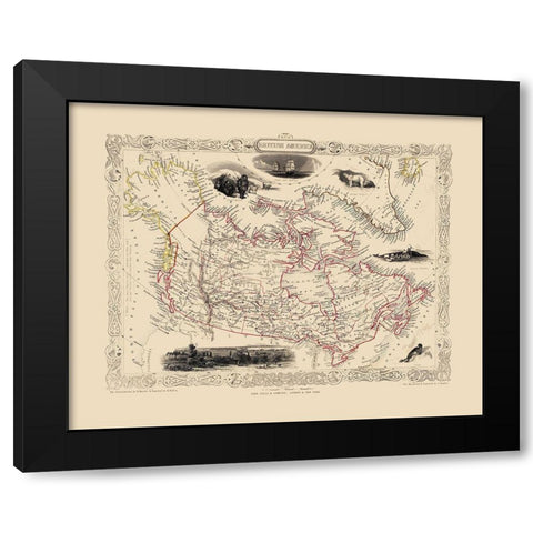 British America Canada - Tallis 1851 Black Modern Wood Framed Art Print with Double Matting by Tallis
