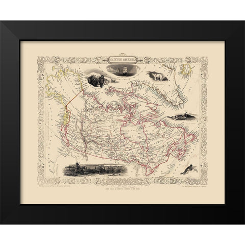 British America Canada - Tallis 1851 Black Modern Wood Framed Art Print by Tallis