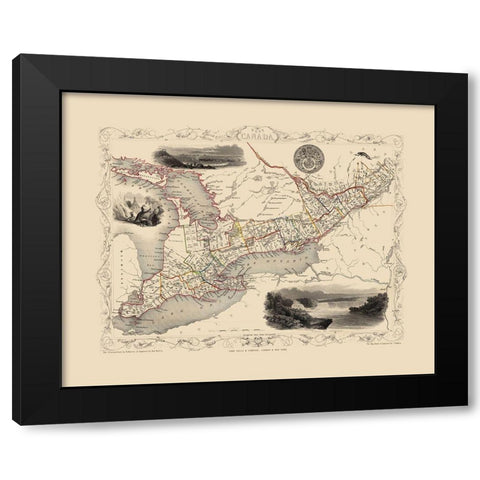Great Lakes Region Canada - Tallis 1851 Black Modern Wood Framed Art Print with Double Matting by Tallis