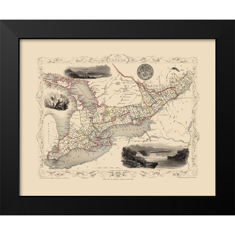 Great Lakes Region Canada - Tallis 1851 Black Modern Wood Framed Art Print by Tallis