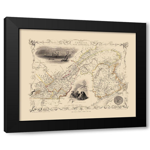 Southeast New Brunswick Canada - Tallis 1851 Black Modern Wood Framed Art Print with Double Matting by Tallis