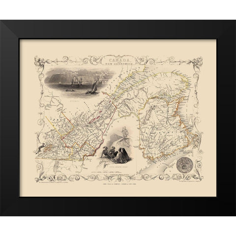 Southeast New Brunswick Canada - Tallis 1851 Black Modern Wood Framed Art Print by Tallis