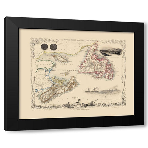 Nova Scotia Newfoundland Canada - Tallis 1851 Black Modern Wood Framed Art Print with Double Matting by Tallis