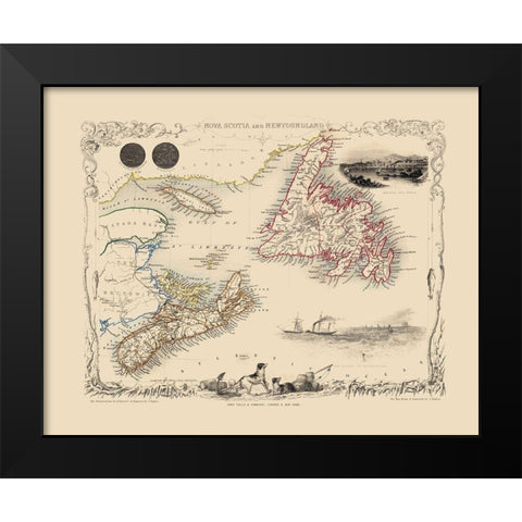 Nova Scotia Newfoundland Canada - Tallis 1851 Black Modern Wood Framed Art Print by Tallis