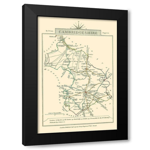Cambridgeshire County England - Cary 1792 Black Modern Wood Framed Art Print with Double Matting by Cary