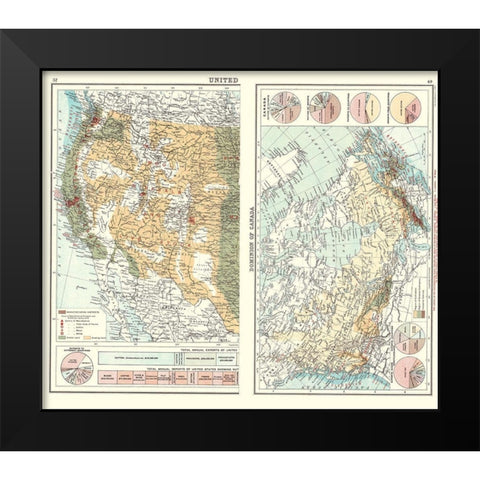 Commerce Charts Canada Western United States Black Modern Wood Framed Art Print by Newnes