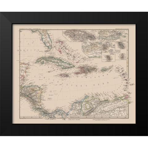 Caribbean Venezuela Columbia Costa Rica Nicaragua Black Modern Wood Framed Art Print by Stieler