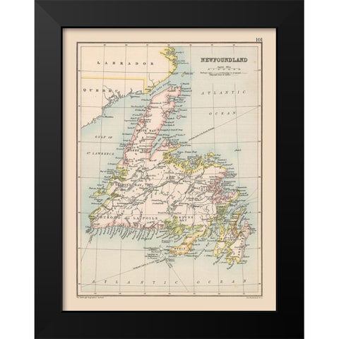 Newfoundland Canada - Bartholomew 1892 Black Modern Wood Framed Art Print by Bartholomew