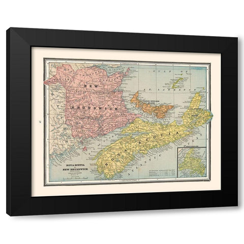 New Brunswick Nova Scotia Canada - Cram 1888 Black Modern Wood Framed Art Print with Double Matting by Cram