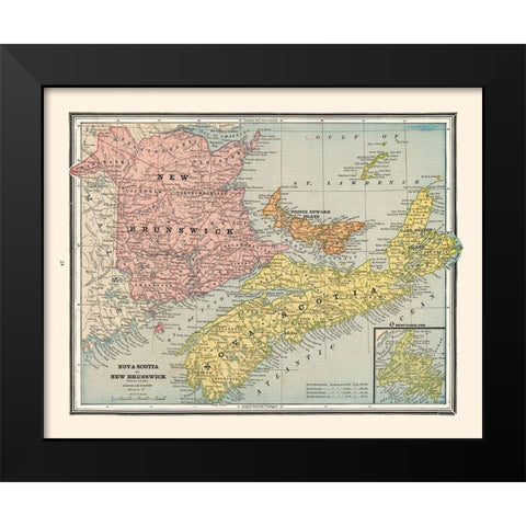New Brunswick Nova Scotia Canada - Cram 1888 Black Modern Wood Framed Art Print by Cram