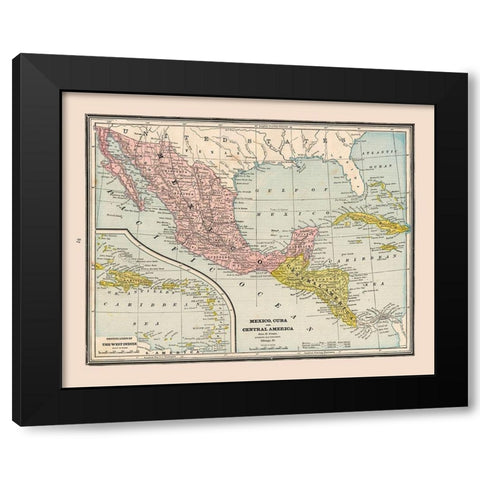 Mexico Guatemala Honduras Nicaragua Costa Rica Black Modern Wood Framed Art Print with Double Matting by Cram