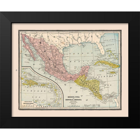 Mexico Guatemala Honduras Nicaragua Costa Rica Black Modern Wood Framed Art Print by Cram