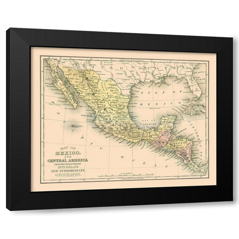 Central America Mexico - Mitchell 1869 Black Modern Wood Framed Art Print with Double Matting by Mitchell