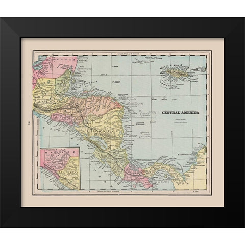 Guatemala Honduras Nicaragua Costa Rica Panama Black Modern Wood Framed Art Print by Cram