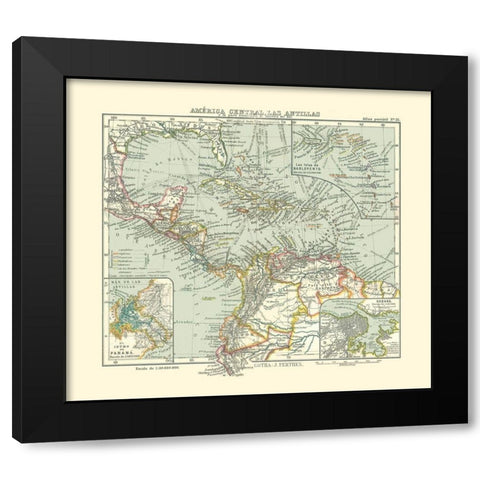 Central America Antilles - Perthes 1921 Black Modern Wood Framed Art Print by Perthes