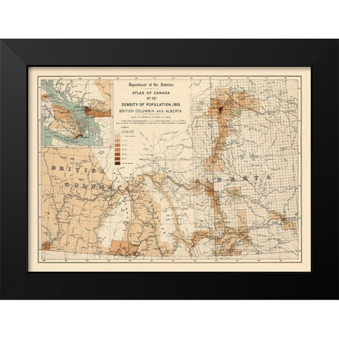 Alberta British Columbia Canada - White 1906 Black Modern Wood Framed Art Print by White