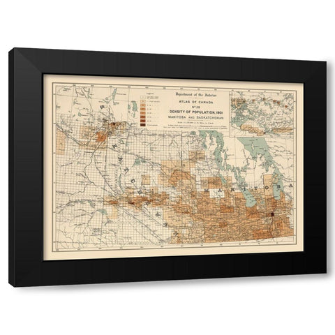 Manitoba Saskatchewan Canada 1901 - White 1906 Black Modern Wood Framed Art Print with Double Matting by White