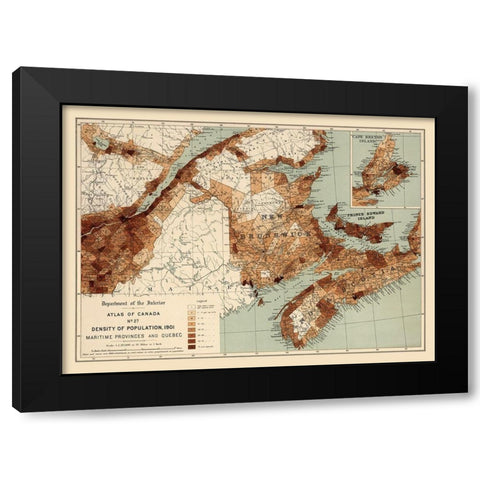 Maritime Provinces Quebec Canada 1901 - White 1906 Black Modern Wood Framed Art Print with Double Matting by White