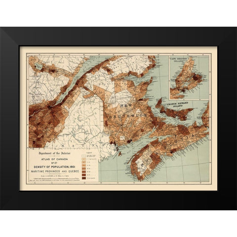 Maritime Provinces Quebec Canada 1901 - White 1906 Black Modern Wood Framed Art Print by White