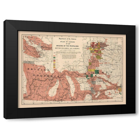 British Columbia Alberta Canada - White 1906 Black Modern Wood Framed Art Print by White
