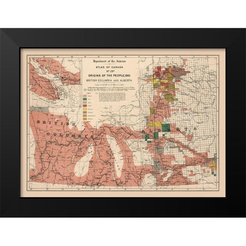 British Columbia Alberta Canada - White 1906 Black Modern Wood Framed Art Print by White