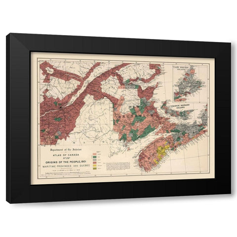 Maritime Provinces Quebec Canada 1901 - White 1906 Black Modern Wood Framed Art Print by White