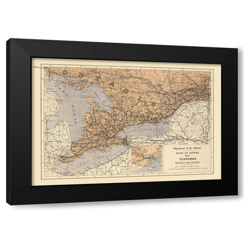 Ontario Quebec Canada Telephone - White 1906 Black Modern Wood Framed Art Print with Double Matting by White