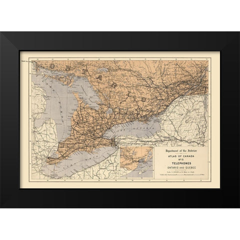 Ontario Quebec Canada Telephone - White 1906 Black Modern Wood Framed Art Print by White