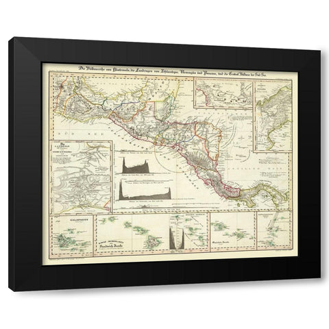 Central America Hawaii - Perthes 1840  Black Modern Wood Framed Art Print by Perthes