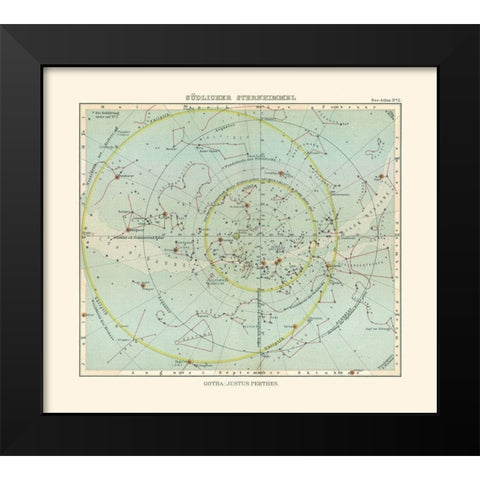 Celestial South Pole - Perthes 1914 Black Modern Wood Framed Art Print by Perthes