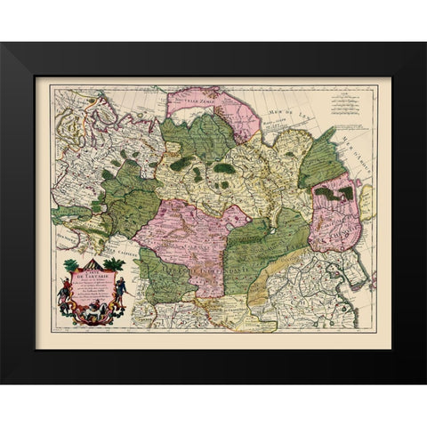 Asia China Russia - De Lisle 1706 Black Modern Wood Framed Art Print by De L''isle