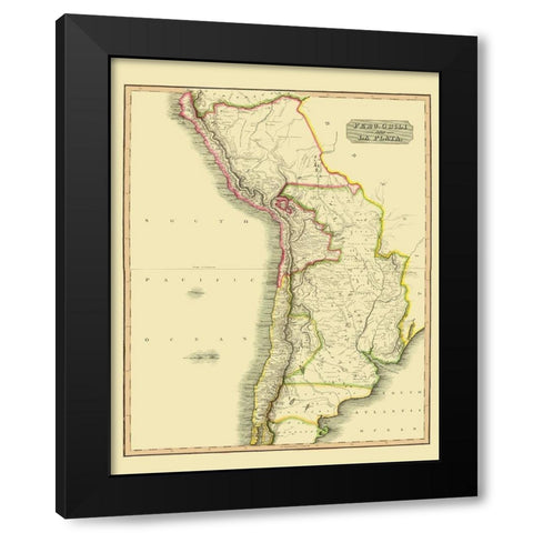 South America Chile Bolivia Argentina Peru Black Modern Wood Framed Art Print by Thomson