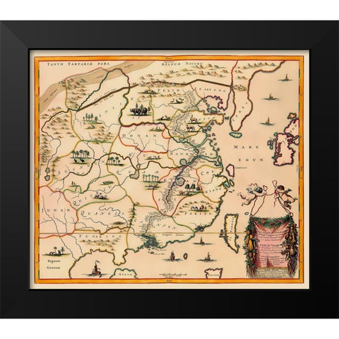 Travel Route China - Nieuhoff 1655 Black Modern Wood Framed Art Print by Nieuhoff