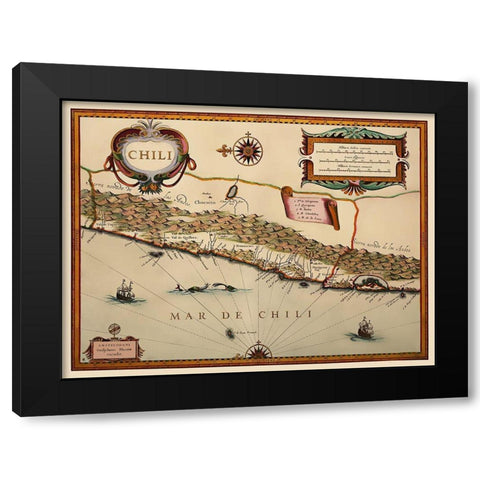South America Chile - Blaeu 1630 Black Modern Wood Framed Art Print by Blaeu