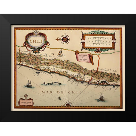 South America Chile - Blaeu 1630 Black Modern Wood Framed Art Print by Blaeu