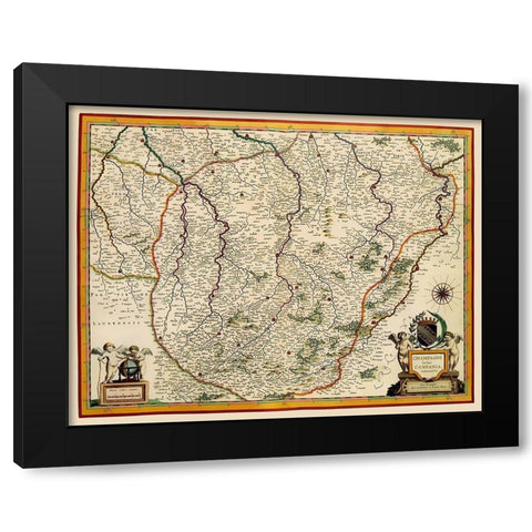 Champagne Region France - Blaeu 1635 Black Modern Wood Framed Art Print by Blaeu