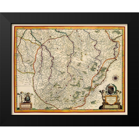 Champagne Region France - Blaeu 1635 Black Modern Wood Framed Art Print by Blaeu